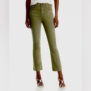 Veronica Beard Carly High Rise Kick Flare Jeans Raw Edge Pants Hi Waist Olive 28